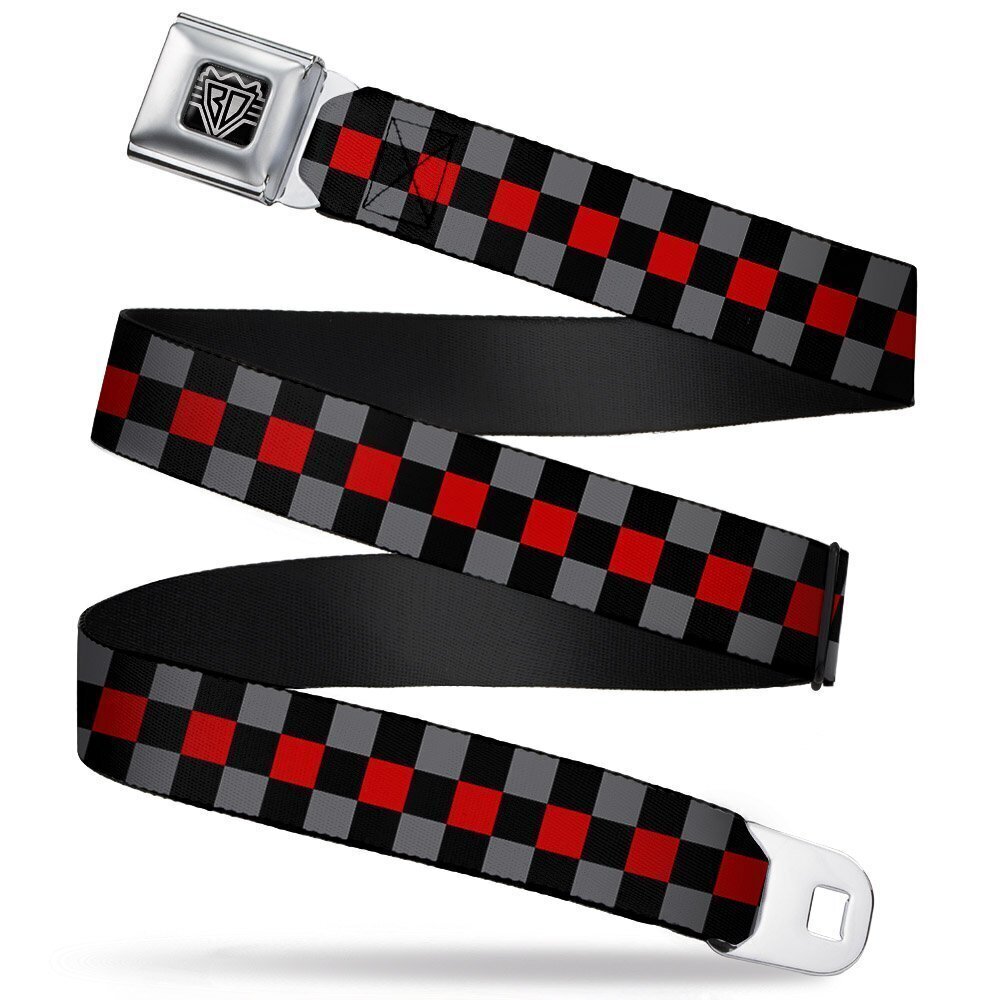 1918 Seatbelt Belt - Checker Black/Gray/1 Red - 1.0" Wide - 20-36 Inches in